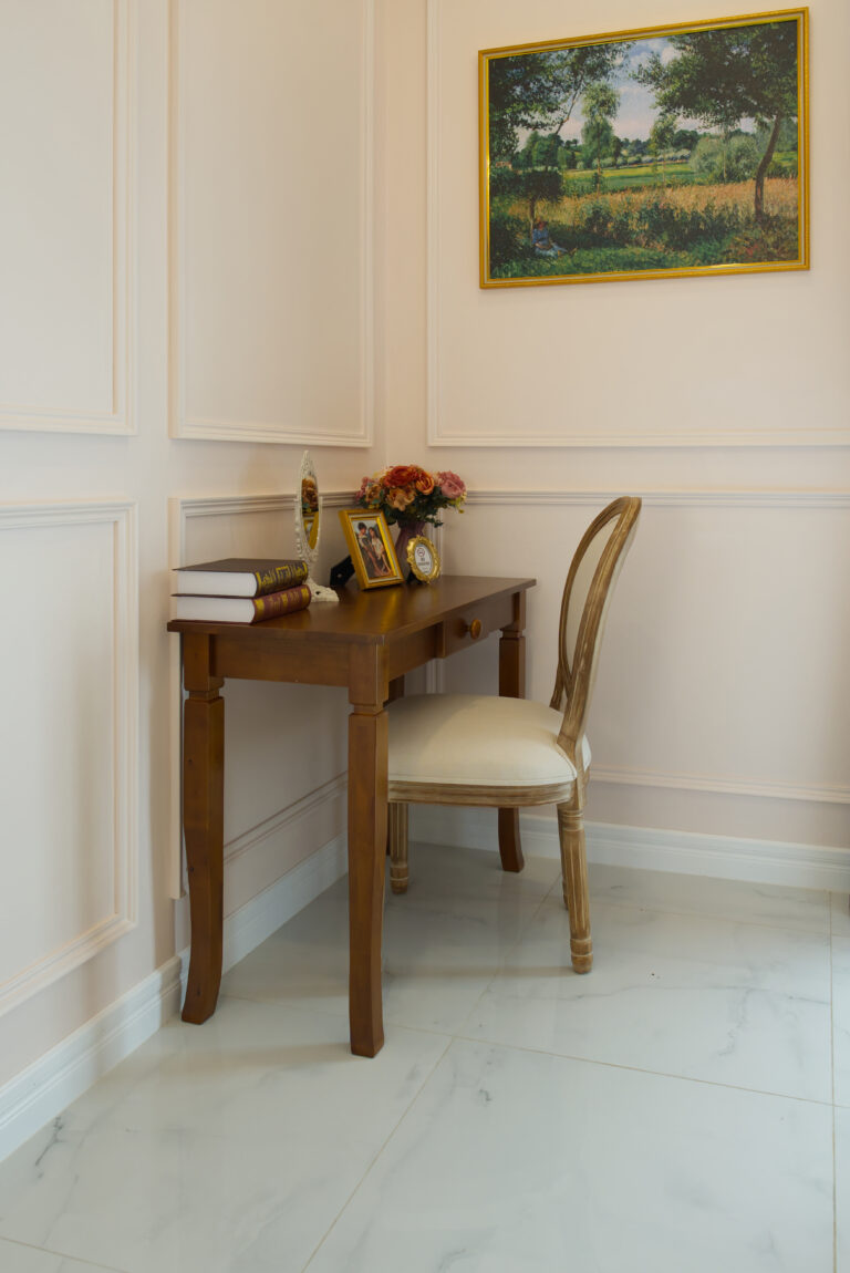Working desk, chair and painting in background