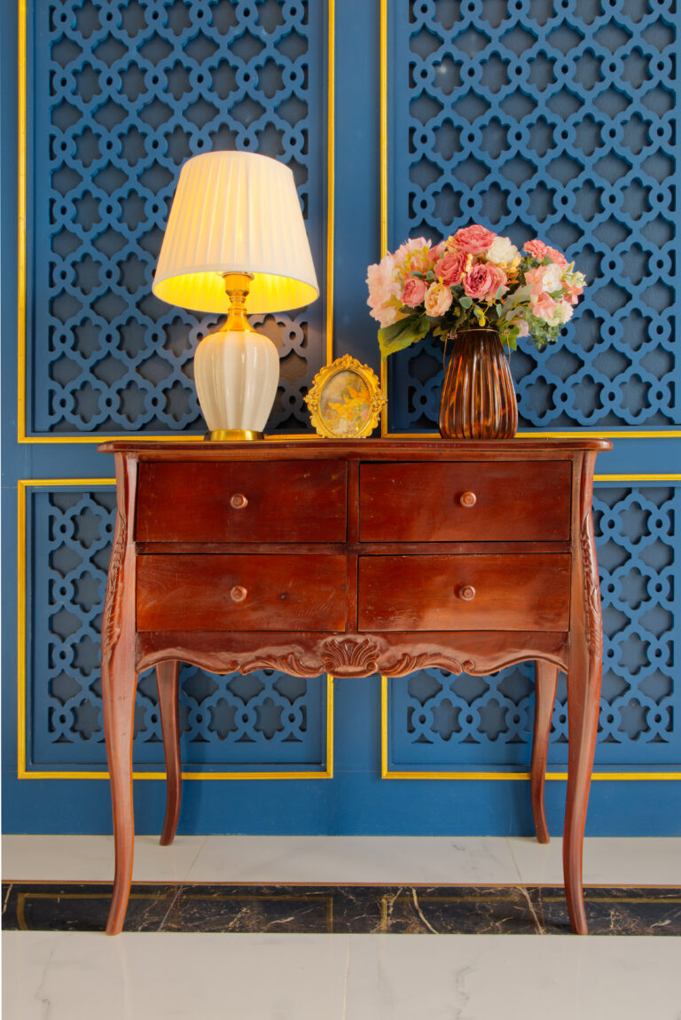 Detail of furniture, decoration and lamp in the house lobby
